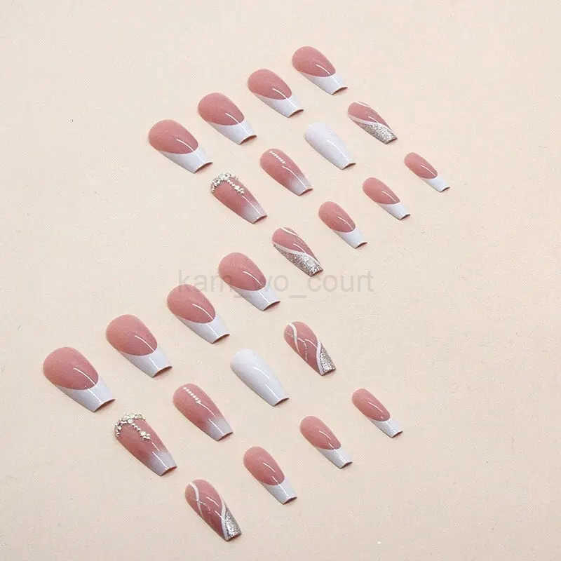 24 PCs Long French Burst Pile Drill Nails with 1 Jelly Gel and 1 Nail File M250807