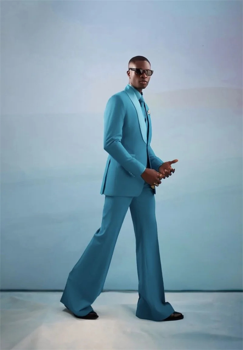 Sky Blue Men Suits Set 2 Pieces Cotton BlazerPants Trousers Customized Wedding Tuxedos Formal Office Business Jacket Coat 250807