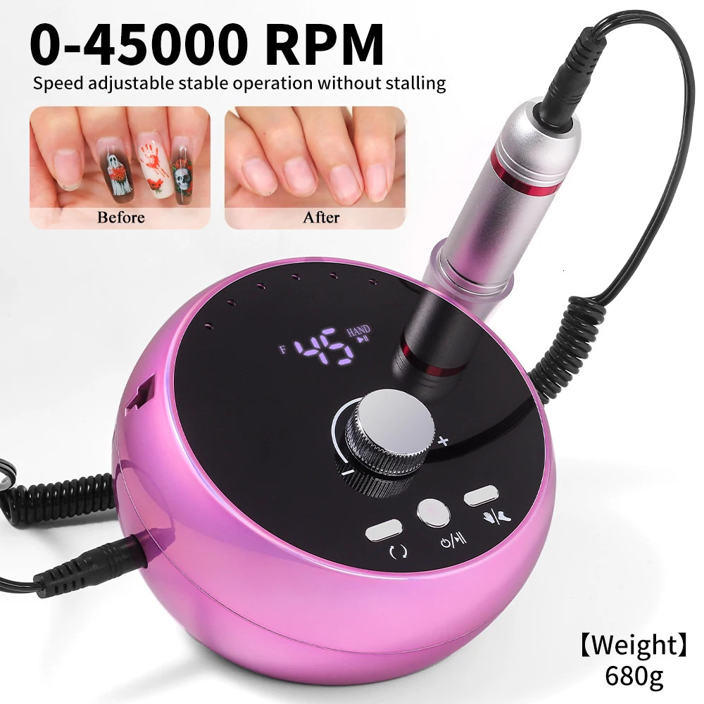 Professional Manicure Drill Machine 45000RPM Electric Nail Drill Machine White Pink Purple Nail Sander Gel Cuticle Remove 250807