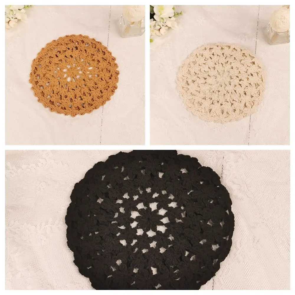 Breathable Hollowed Out Beret Hat Cotton Japanese Style Lace Hollow Flower Hat All-match Linen Spring Crochet Knitted C Party XJ250807