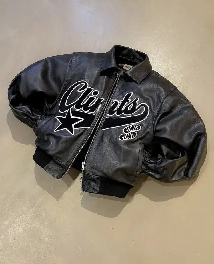 Retro Hip Hop Pu Leather Jacket Letter Embroidery Y2k Streetwear Harajuku Casual Sports Zipper Jackets for Men Long Sleeve Coats 250805