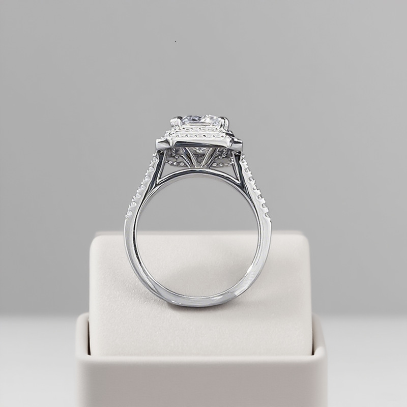 Hui Zhi Wing Jewelry New S Silver Luxury Inlaid 3.5 Emerald Cut White mond Ring for Women Elegant and High-end Feel