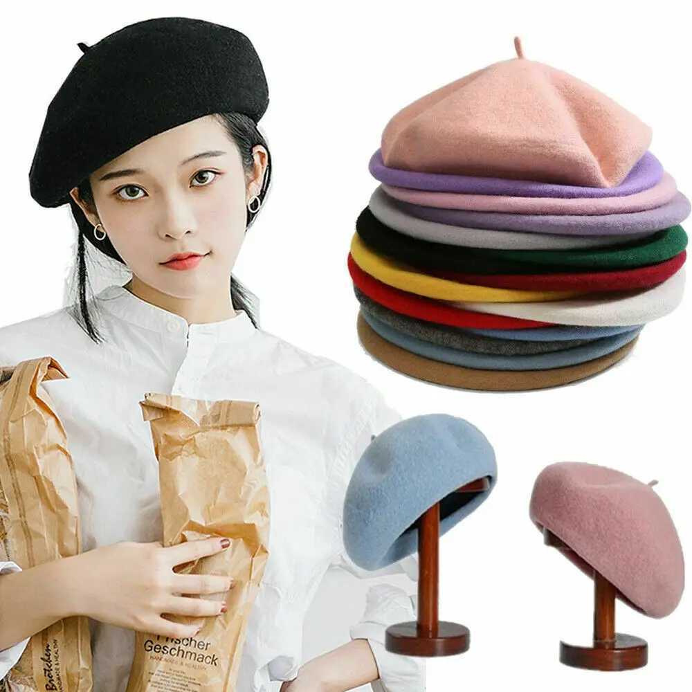 Girl Solid Color Beret French Artist Warm Wool Winter Beanie Hat Retro Vintage Plain Beret Solid Color Elegant Ladies Winter Hat XJ250807
