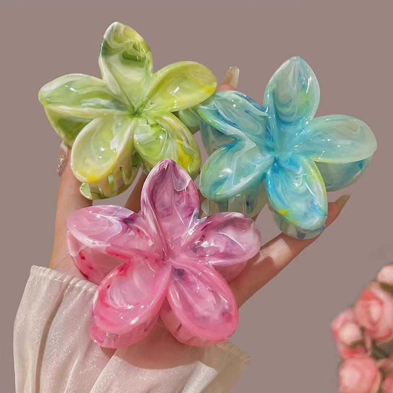 Summer New Flower Hair Clip for Women Exquisite Marble Texture Gradient Color Headwear Clip Fashionable Hair Accessory U250807