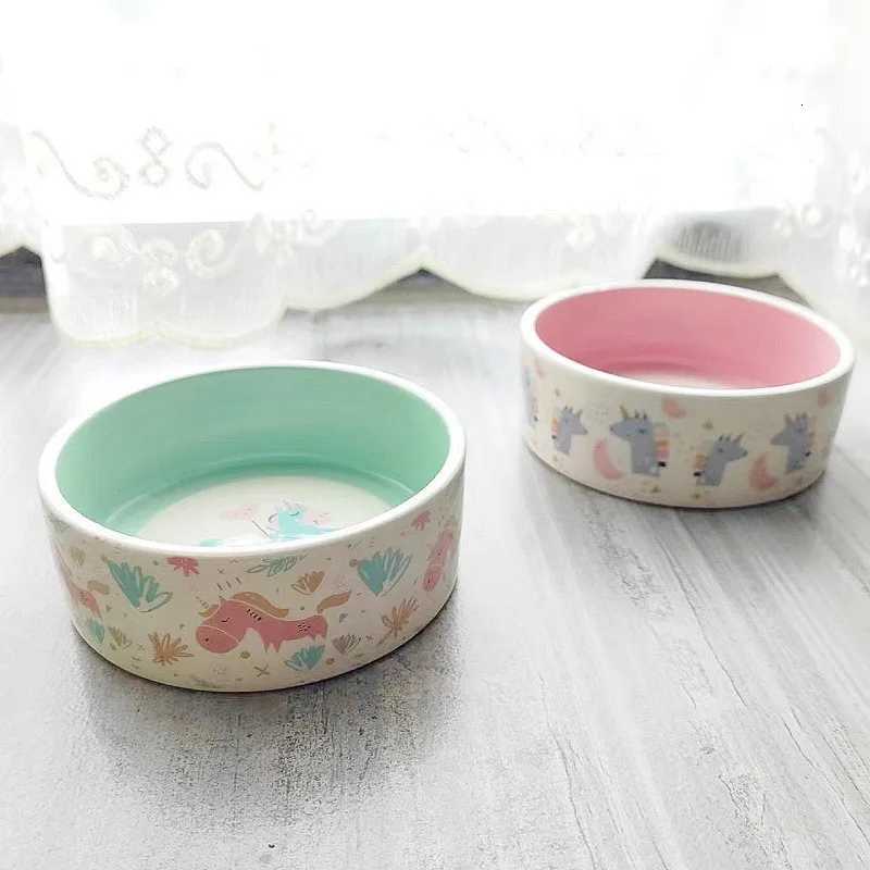 Cartoon Ceramic Cat Bowl Candy Colors Puppy Bowl Pet Water Food Bowls for Cat Dog Pets Feeding Supplies Y250806