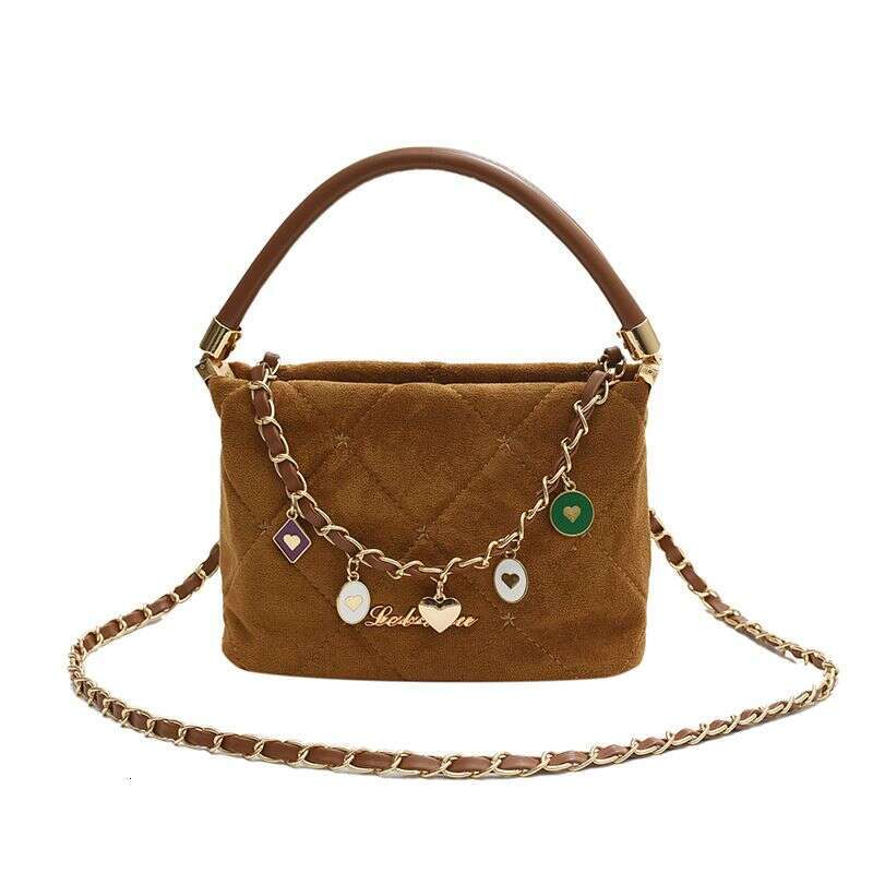 Flannel Women's 2023 Winter New Fashion Lingge Handbag Popular Chain Versatile Crossbody Bag
