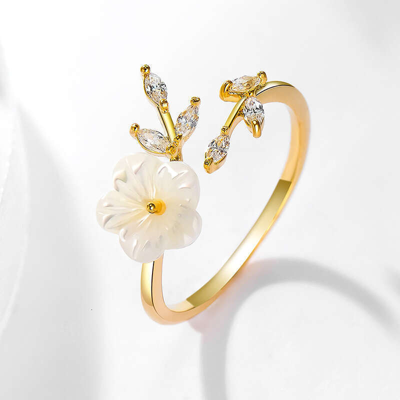 for Women Korean Dongdaemun Small Fragrance Style Branch Bud Light Luxury Fresh High-end Shell Flower Open Ring