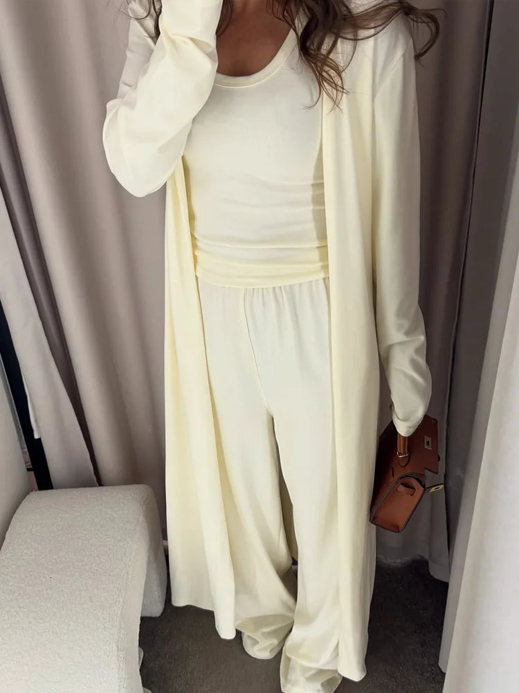 TSDFC Summer Women Club Clothing Vestidos Clothing Casual Three Piece Set Long Jacket Vest Wide Leg Trousers Pant Sets 250801