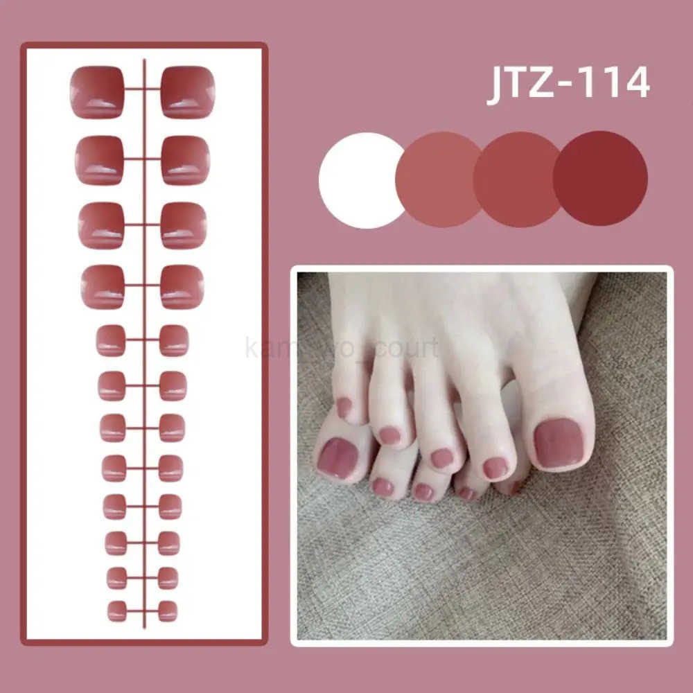 24Pcs New Detachable Solid Color Fake Toe Nails Full Cover Wearable False Toenails Bright Manicure Press-on Nails Women Manicure M250807