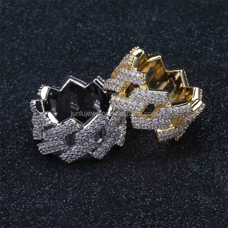 Hip Hop Cuban Ring Golden Silvery Color Rhombus Rings All Iced Out Micro Pave Stones Rings Men Women Bling Party Jewelry Gift