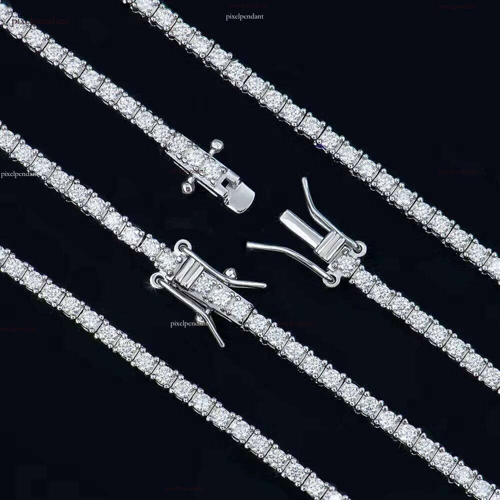 Custom Hiphop 2mm gra certified clustered sterg sier vvs1 dia moissanite mossanite jewelry tennis necklace chain A+