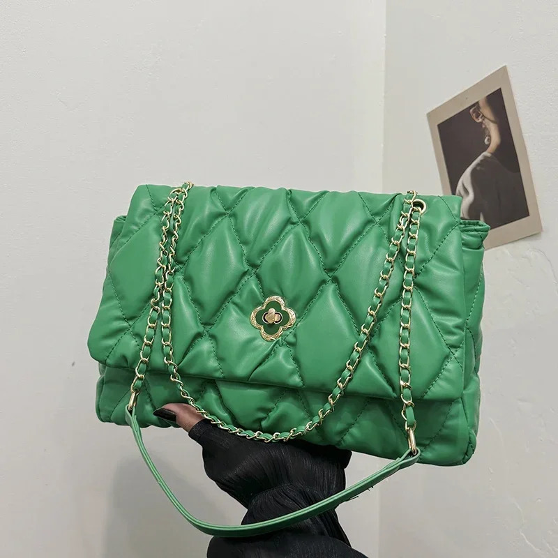 Handbags Women Bags Lady Green Quilted Shoulder Crossbody Bags Pu Leather Women Underarm Handbags 250807