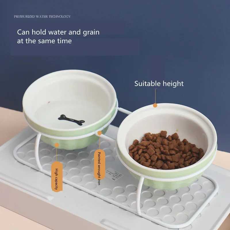 New Cat Double Bowl Cute High-Leg Ceramic Oblique Mouth Protect Cervical Spine Prevent Overturning Food Water Feed Pet Supplies Y250806