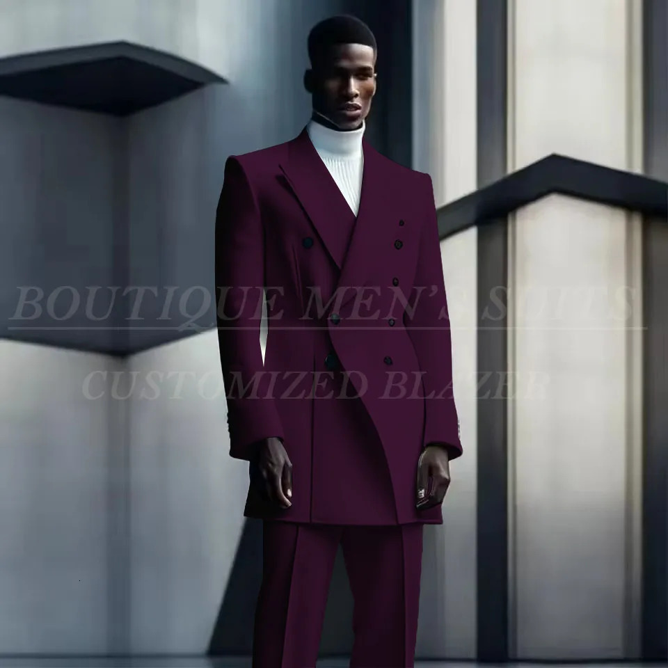 Fashion n Suits For Men Double Breasted Long Coat Pants 2 Pcs Groom Wedding Tuxedos Blazer Party Prom Male Costume Homme y250807