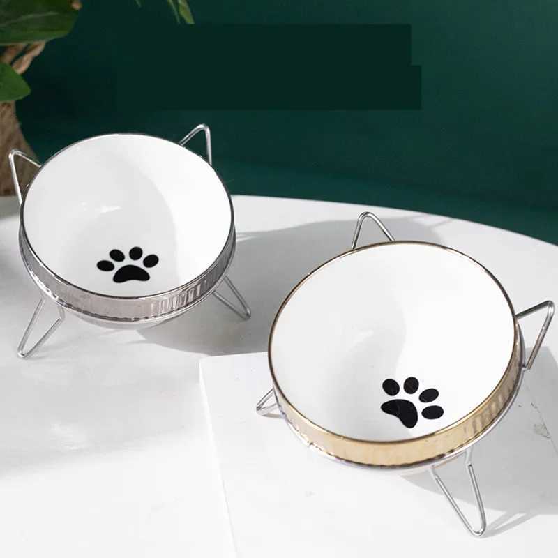 Fashion Pet Bowls Food Water Feeder with Raised Stand Protection Cervical Ceramics Non-slip Cat Bowl Dog Bowl Cat Dogs Feeder Y250806