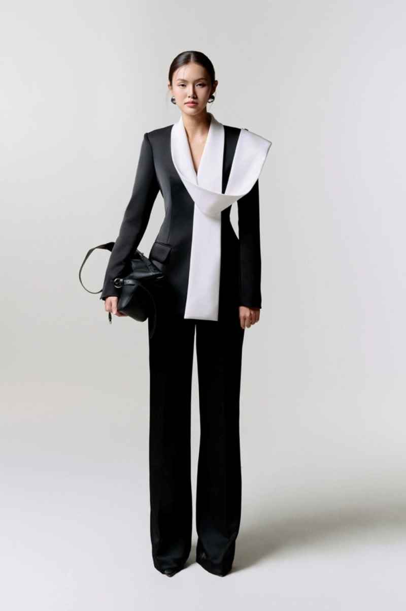 Temperament Women Suit Two Pieces Jacket Pants Splicing Color Slim Fit Office Banquet Female Clothing Customized