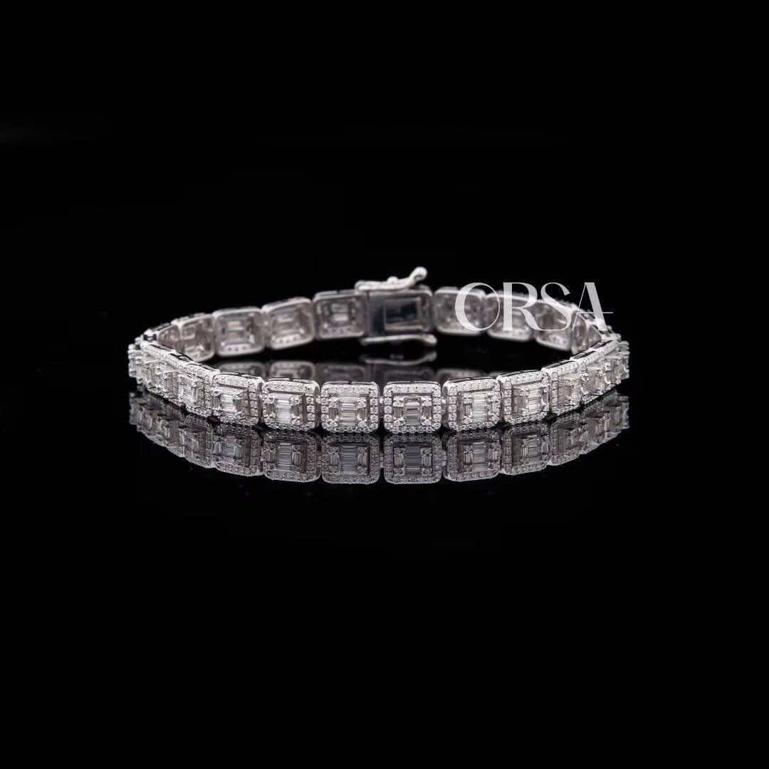 Export Quality Luxury VVS Moissanite Baguette Diamond Link Tennis Bracelet Hip Hop Style 925 Silver Chain Bracelet for Men Women