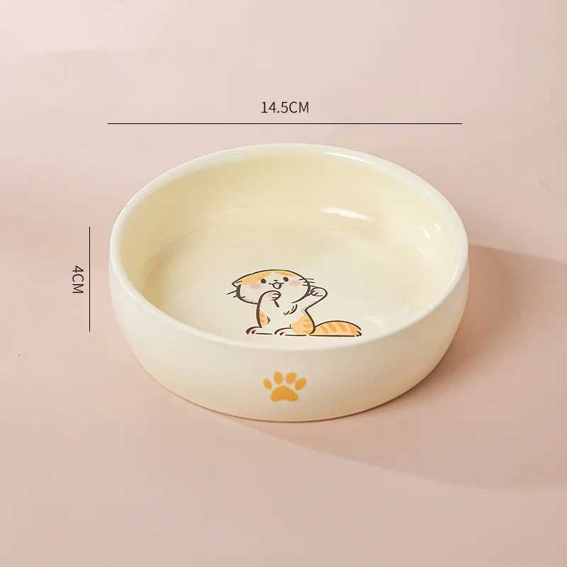 Cartoon Cat Pattern Ceramic Dog Bowl Anti Knock Anti Black Chin Cat Food Bowl for Dog Cat Pet Supplies Accessories Y250806