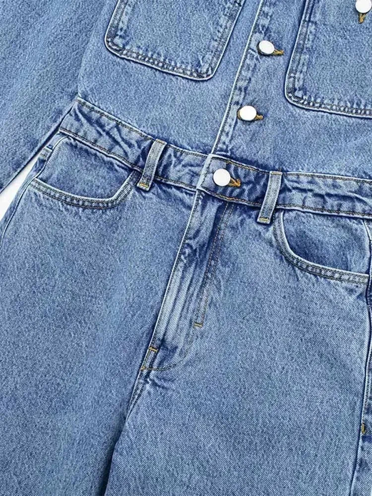 Autumn Denim Jumpsuit for Women Overalls Woman Jean Overalls Long Sleeve Elegant Jumpsuits Y2k Streetwear Turn Down Collar 250804