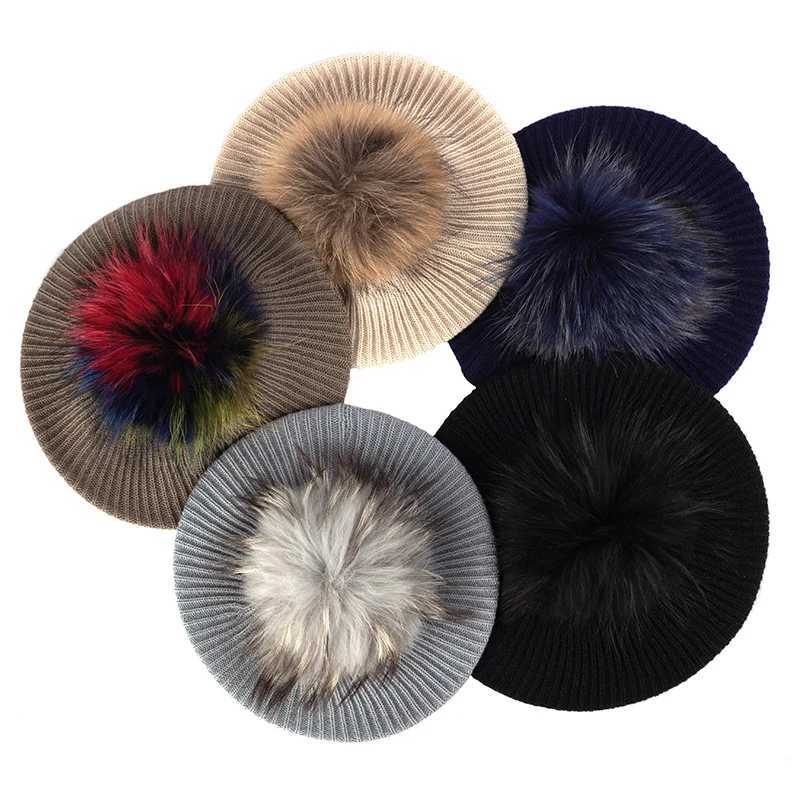 Womens Knitted Elegant Berets Soft With Real Pompom Female Artist Fashion Retro Hats La Solid Color French Simplicity Cs XJ250807