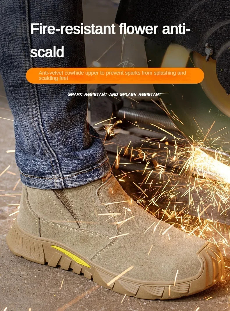 Safety Boots Men Safety Shoes Anti-Smash Indestructible Leather Material Work Boots Steel Toe Security Boots Footwear 250731