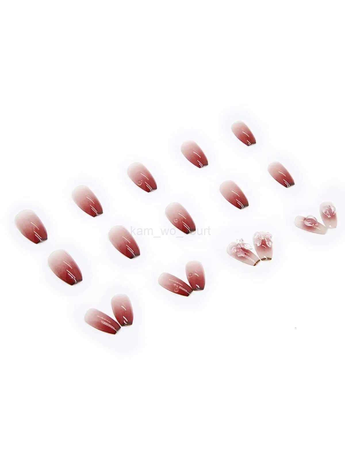 24PCS/1 BOX Gradient Patch Love Peach Bow See Photochromic Stereo Wear Nail Fake Nail M250807