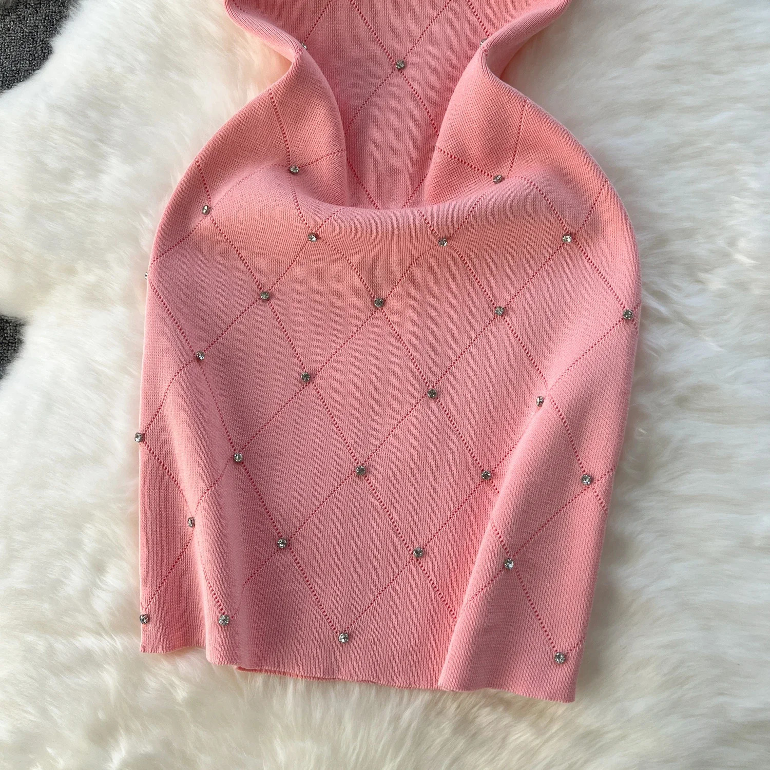 Beading Summer Womens Knitting Sheath Tank Dress Female Bodycon Knitted Camisole Sleeveless Mini Dresses For Woman Outfits 250807