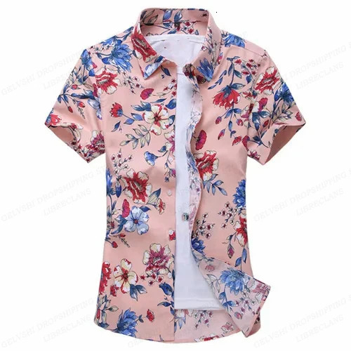 Summer Floral Hawaiian Shirts Men Fashion Short Sleeve Shirt Flower Blouse Turn Over Collar Casual Lapel Camisas Mens Clothing 250807
