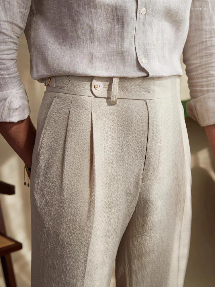 Men's Pants Naples Style Trousers Mens Casual Solid Color Pleated High Waist 2025 Spring Fall Trendy Slim Fit Straight