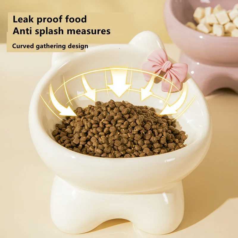 Cat and Dog Rice Bowl Pet Accessories Ceramic High Feet Stable Cute Protection Cervical Spine Cat Dog Drinking Bowls Pet Feeder Y250806