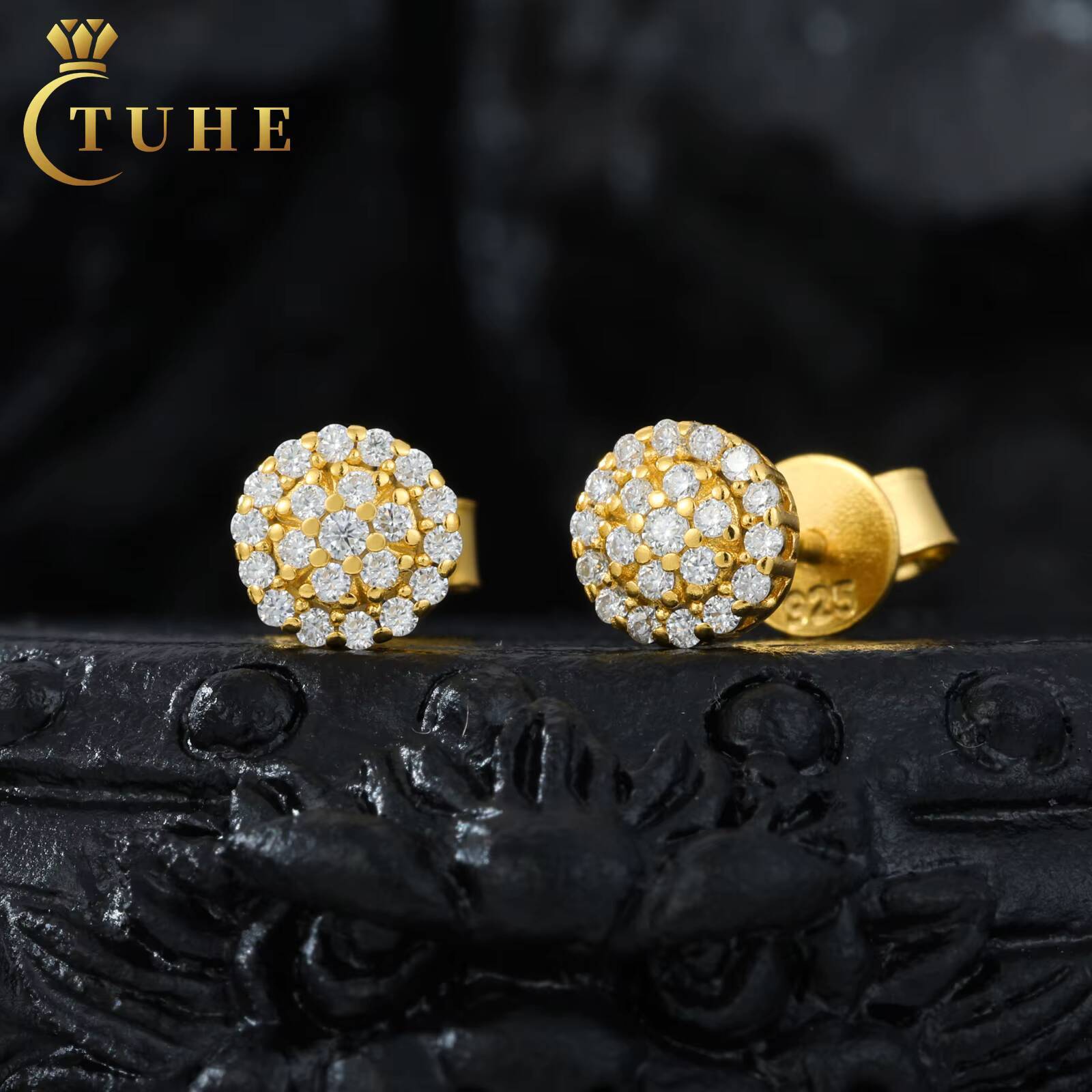 Fashion Jewelry Hip Hop 925 Sterling Silver Iced Out VVS Moissanite Screw Back Classic Round Stud Earring for Party