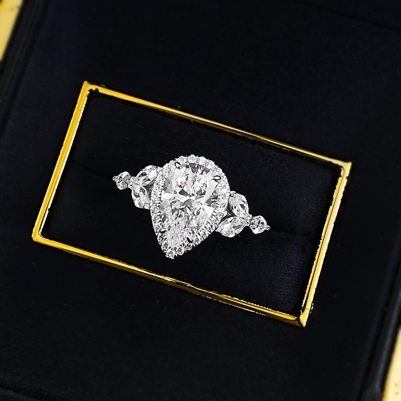 Hui Zhi Wing Jewelry Live New S Silver Luxury Inlaid Pear-shaped Teardrop Ring Model