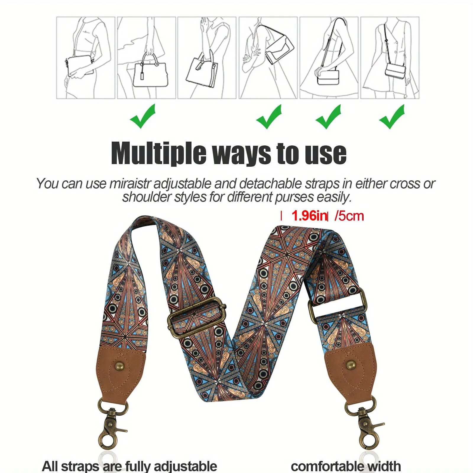 Ethnic Embroidery Wide Purse Straps For Women Crossbody Bags Replacement Guitar Strap For Cross Body Shoulder Bag 250807