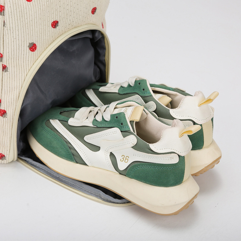 New Strawberry Corduroy Travel Large Capacity Lightweight Gym Handheld Shoulder Luggage Storage Bag