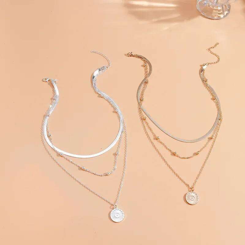 Sterling Sier Three-Layer Round Necklace For Women Simple Snake Chain Charm Party Wedding Gifts Exquisite Jewelry
