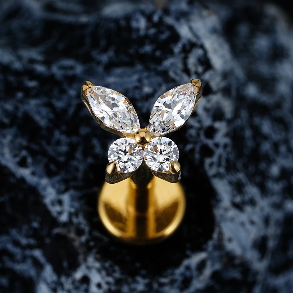 Right Grand ASTM 36 16G Mini Butterfly CZ Labret Tragus Cartilage Conch Forward Helix Stud Nose Piercing Body Jewelry 250805