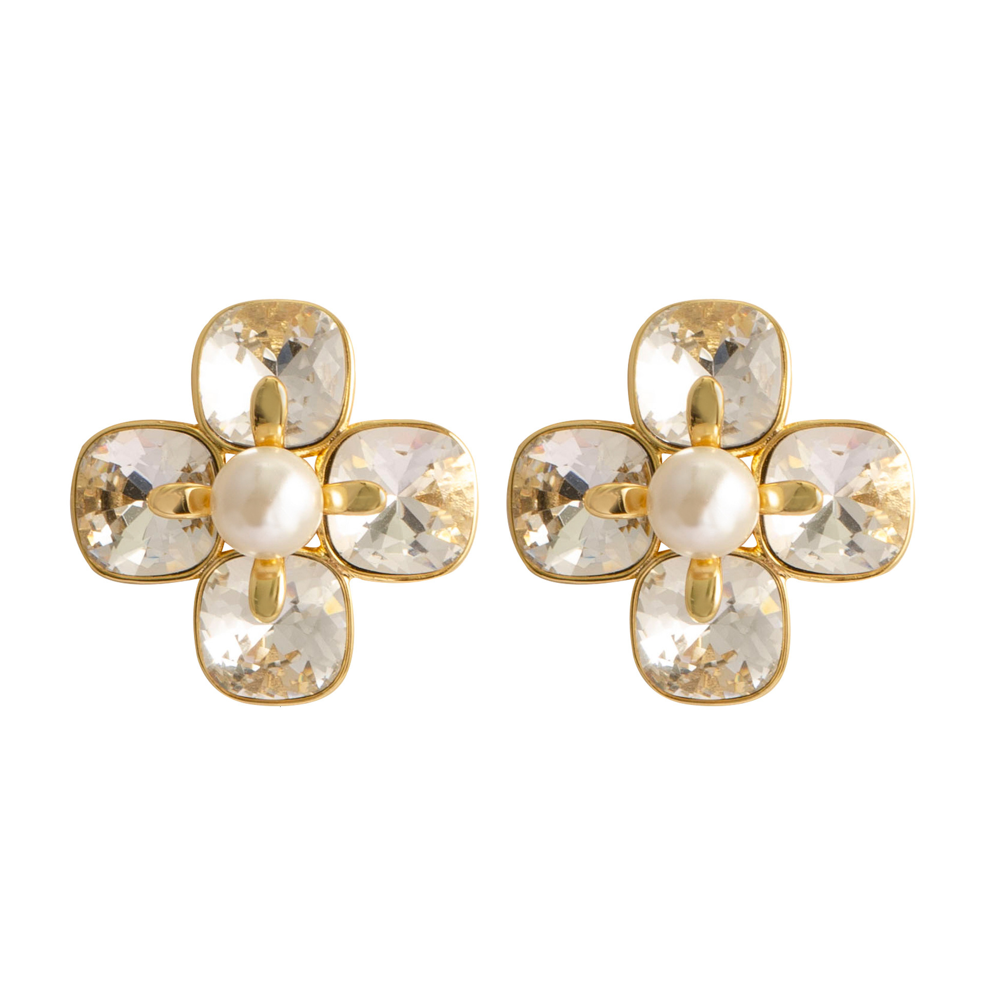 Fashion High Street Style Crystal Zircon Clover Pearl Earrings for Women, High-end Exquisite Sier Needle Ear Jewelry