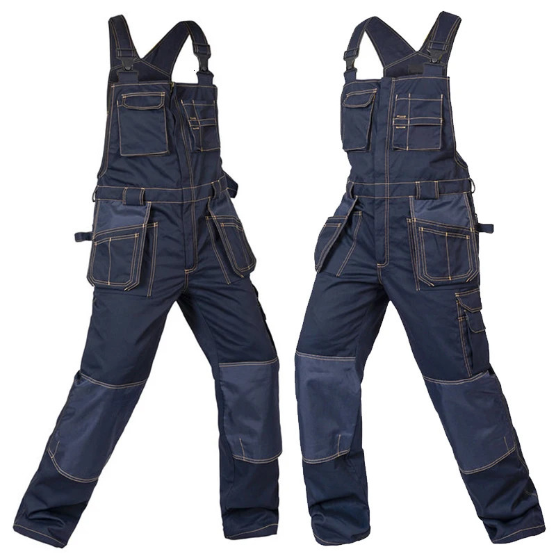Workwear Overalls Work Bib and Brace Overall Pants Trousers Garage Dungarees Multi Pocket Mechanic with Knee Pads 250804