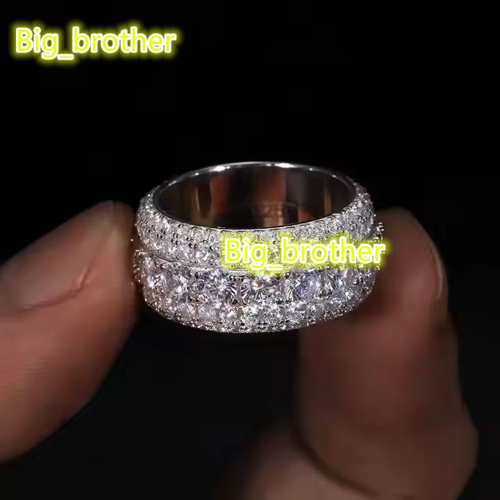 2025 925 Silver Pass Diamond Tester 5 Rows Hip Hop Iced Out VVS Moissanite GRA Rapper Dazzling Sparkly Eternity Band Ring for Men