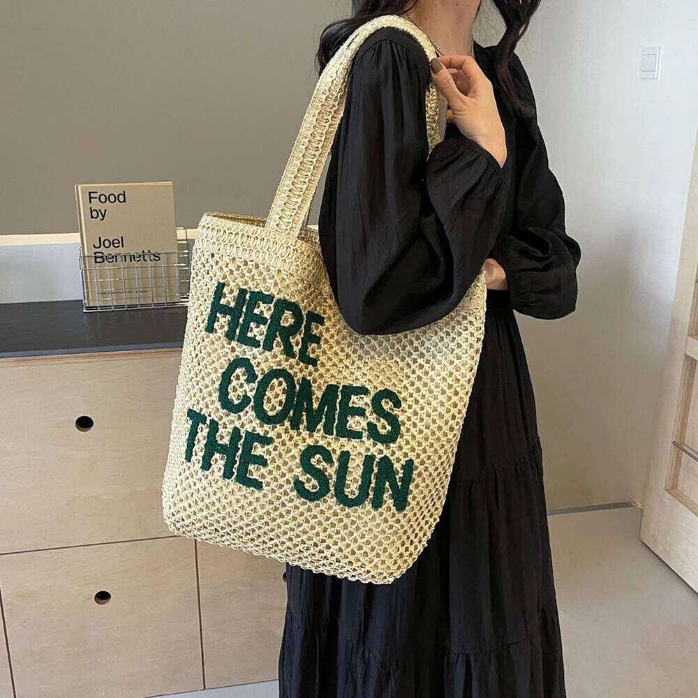 Straw Shoulder For Women's Raffia Hollow Out Woven Bag Large Capacity Rattan Crochet Tote Bags Summer Beach Underarm Handbag