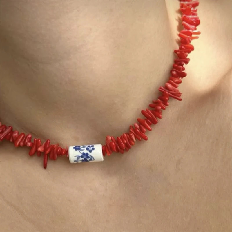 Vintage Natural Red Coral with Pearls Necklace for Her Bohemian Handmade Jewelry Beach Gift 250730
