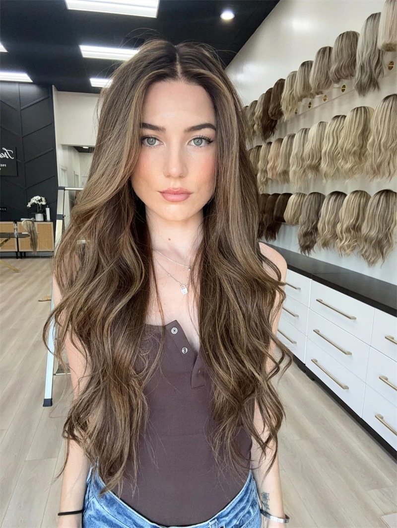 P4/27 Highlight Ombre Brown Body Wave 13x6 Human Hair Wig Wear And Go Glueless Wig 13x4 HD Lace PrePlucked 28 Inch For Women Synthetic