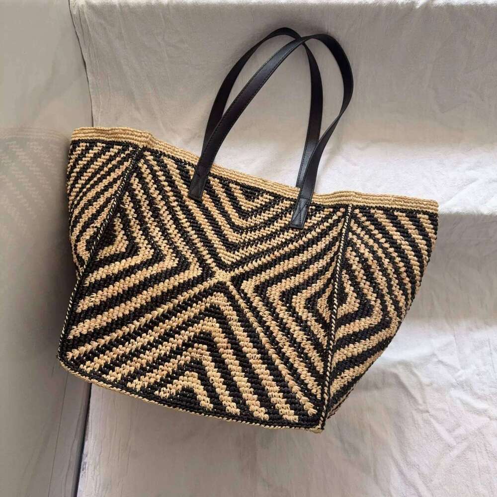 Trendy Women Woven Shoulder Summer Hollow Out Straw Hand-Held Tote Bag Large Capacity Beach Vacation Shopping Bags 20250805