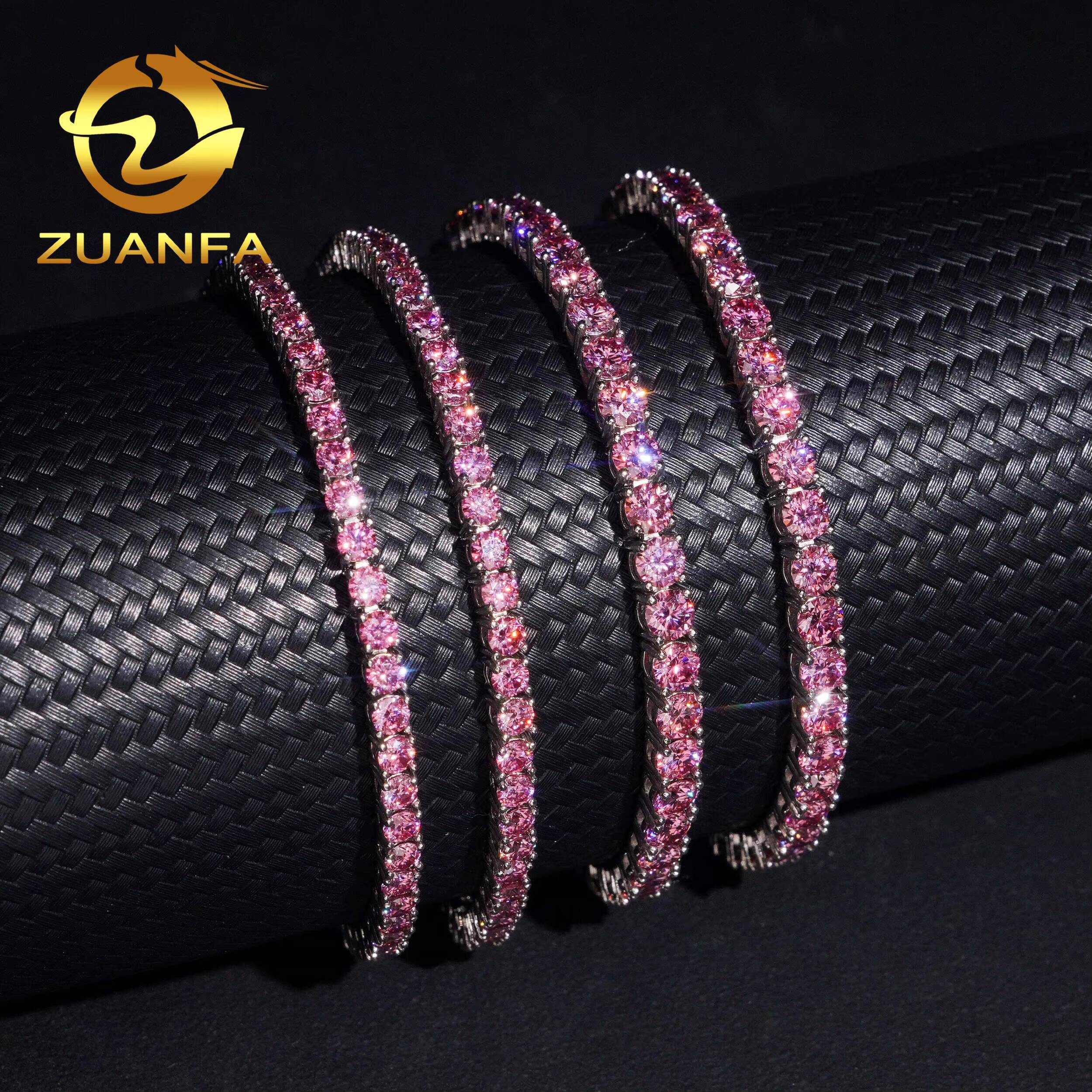 Pass Diamond Tetser 3mm 4mm 925 Silver Pink Moissanite Tennis Chain Fashion Jewelry Iced Out Tennis Necklace
