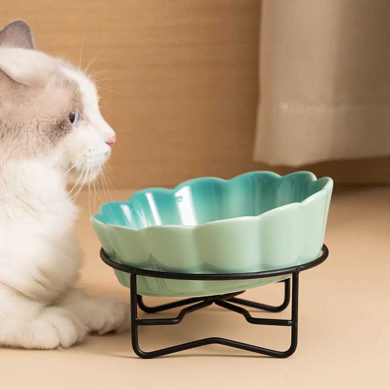 Cartoon Cat Bowl Ceramic Water Bowl Protects Cervical Vertebrae Cat Food Feeder Drinking Bowls Dog Supplies Accessories Y250806