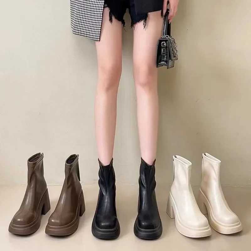 Booties Work Very High Heels Leather Female Short Shoes Combat Heeled Womens Ankle Boots Punk Style Boot Y2k Spring 2024 Autumn XJ250807