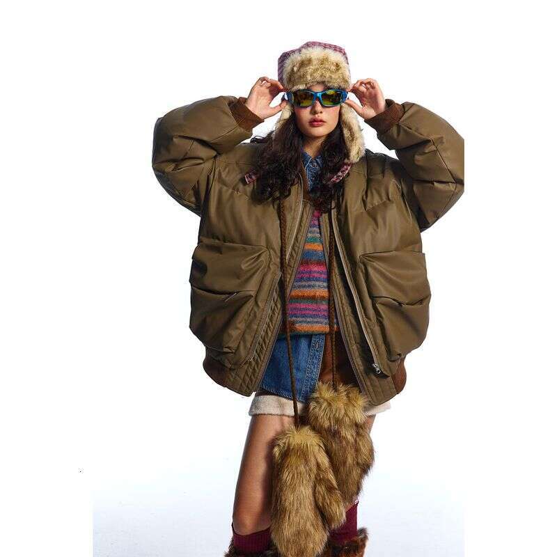 AYWTER Design Sense, Three-Dimensional Large Pocket Stand Up Collar, Men's And Women's PU Jacket, Loose Winter Cotton