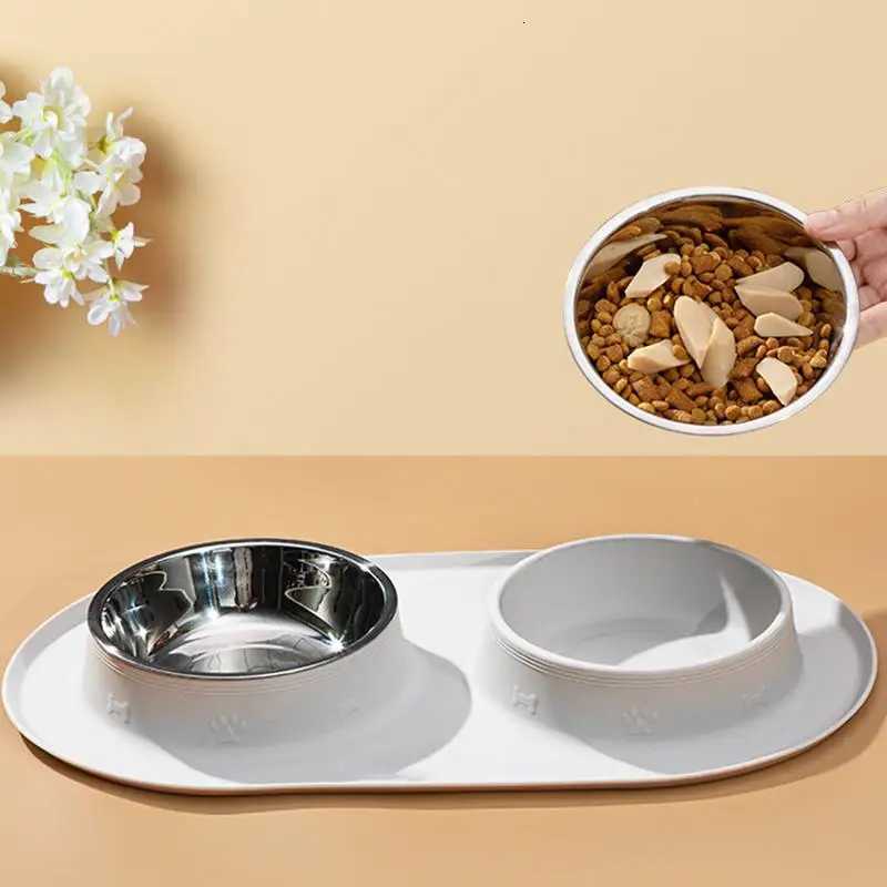 Dog Food Bowl Feeding Dishes With Mats Silicone Anti-Slip Waterproof Bowl For Dog Feeding Puppy Pet Cat Breed Daily Meals Y250806