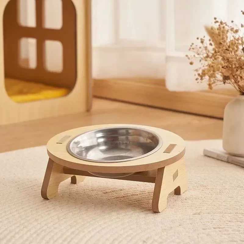 Bamboo Elevated Dog Bowls with Stand Adjustable Raised Puppy Cat Food Water Bowls Holder Rabbit Feeder for Small Medium Pet Y250806