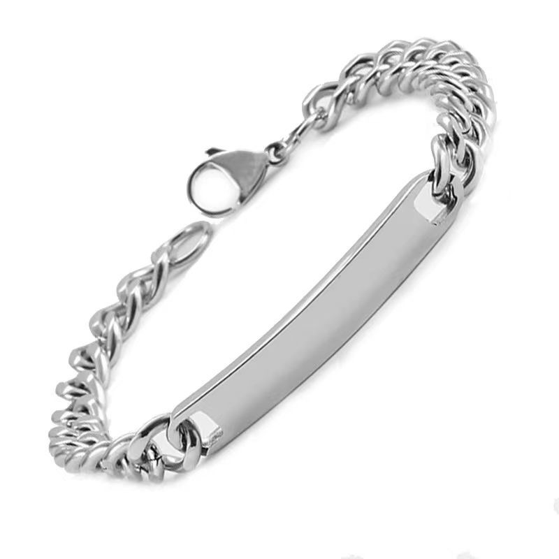 Simple Customized Name Logo Text Men 18k Gold PVD Stainless Steel ID Blank Bar Bracelet Jewelry Length 20cm/20cm+5cm 19cm+5cm wholesales frop ship for